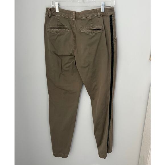 Anthropologie Relaxed Striped Chino Pants Velvet Army Green Boho Womens Size 30 - Picture 4 of 13
